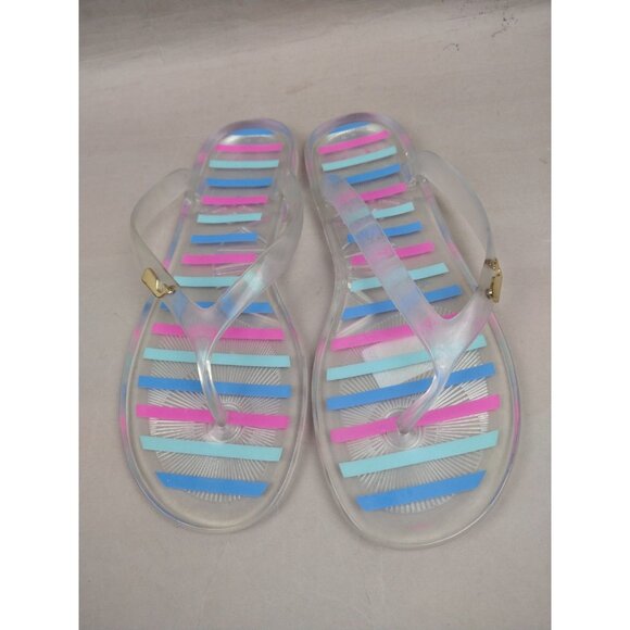 Vineyard Vines Jelly Flip Flops Women’s Size 9 Pastel Striped Pink Blue - Picture 1 of 6
